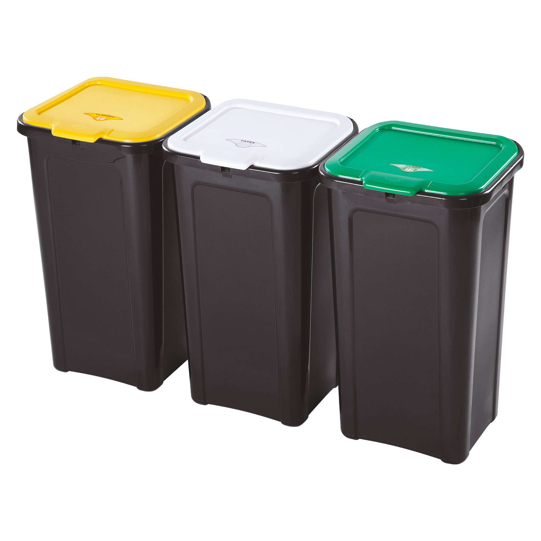 Set of 3 Cover Line dustbins Black + Amber / White / Green