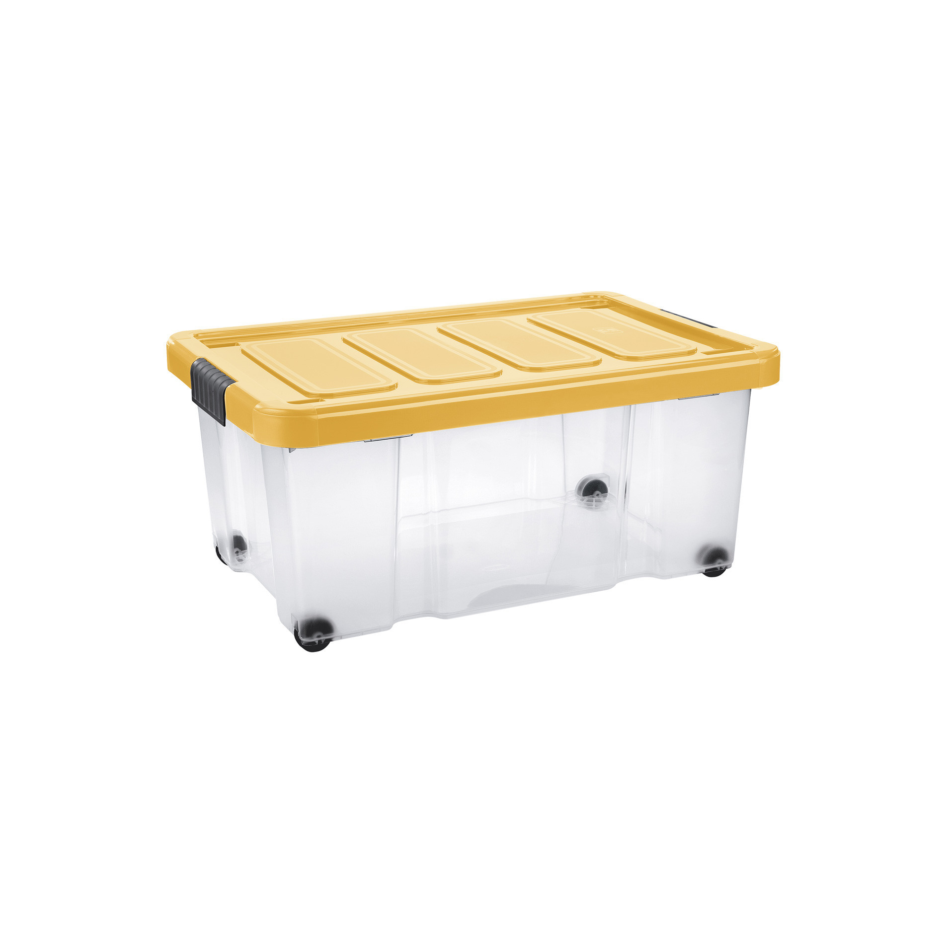 Puzzle Box with lid and wheels | 43 L Transparent / Saffron
