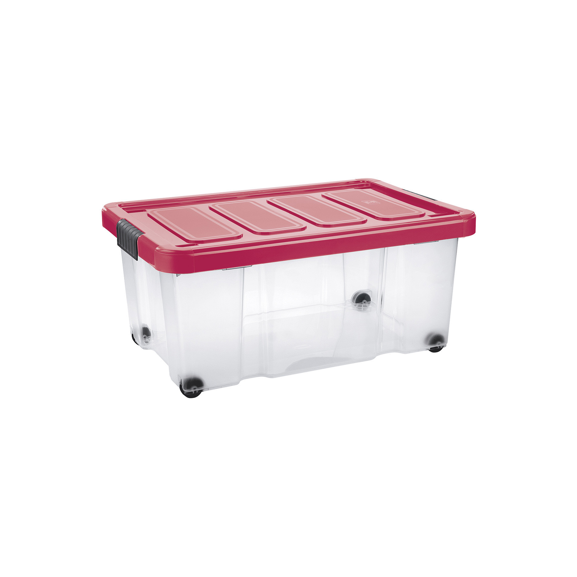 Puzzle Box with lid and wheels | 43 L Transparent / Cherry red