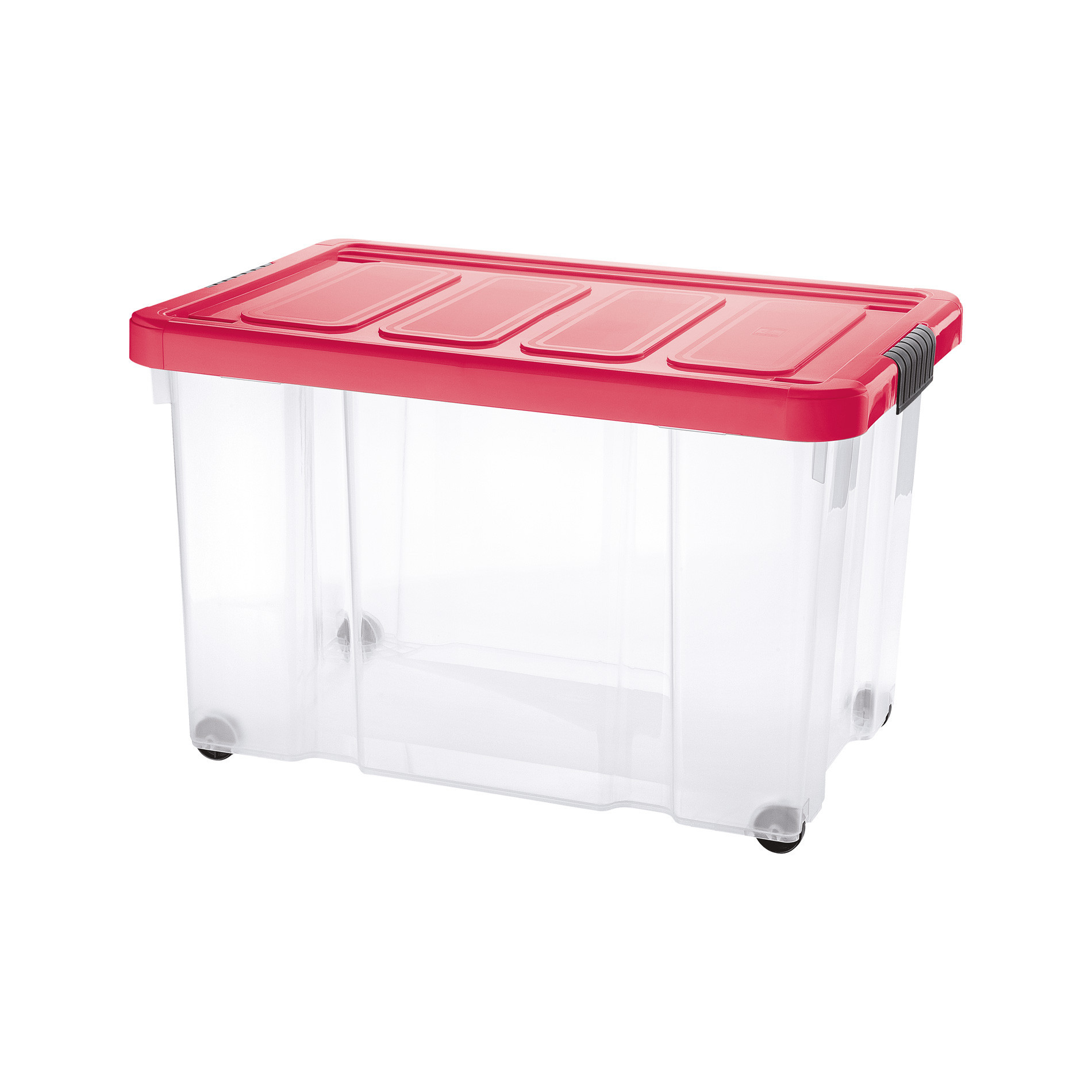 Puzzle Box with lid and wheels | 60 L Transparent / Cherry red