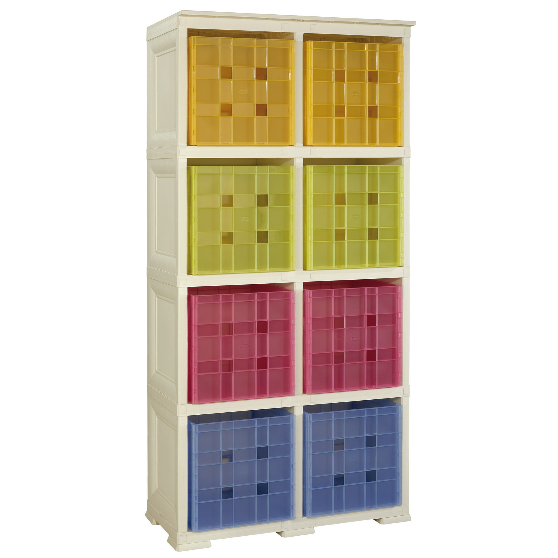 Omnimodus SHELVING UNIT - 2 MODULES WITH 8 "CUBE" CONTAINERS Taupe