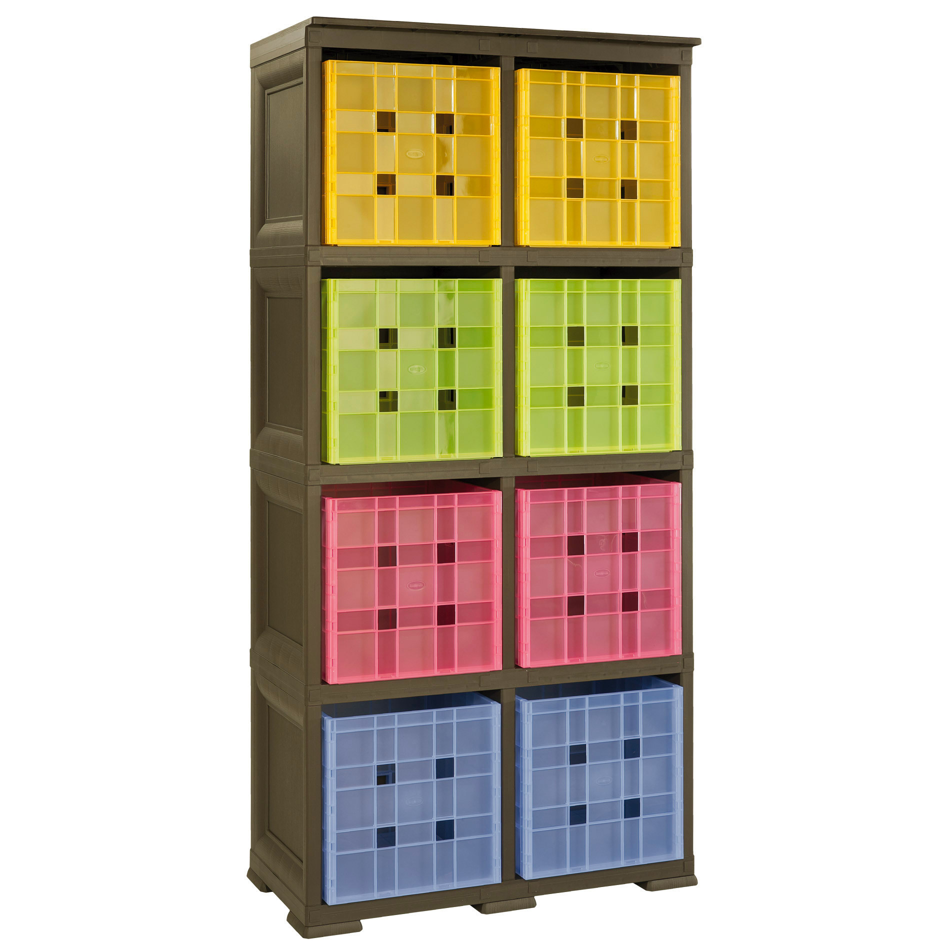 Omnimodus SHELVING UNIT - 2 MODULES WITH 8 "CUBE" CONTAINERS Taupe