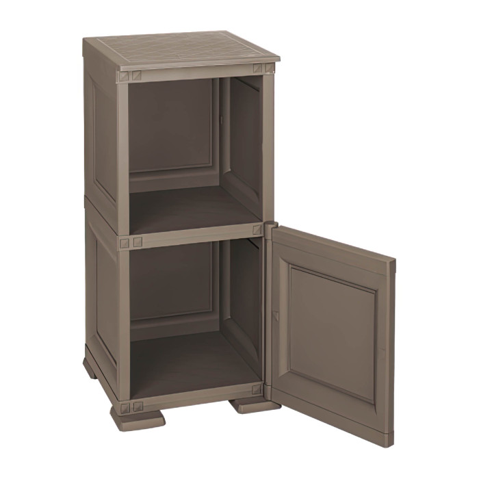 OMNIMODUS CABINET - 1 MODULE WITH WICKER-STYLE DOOR AND 1 OPEN SHELF Angora