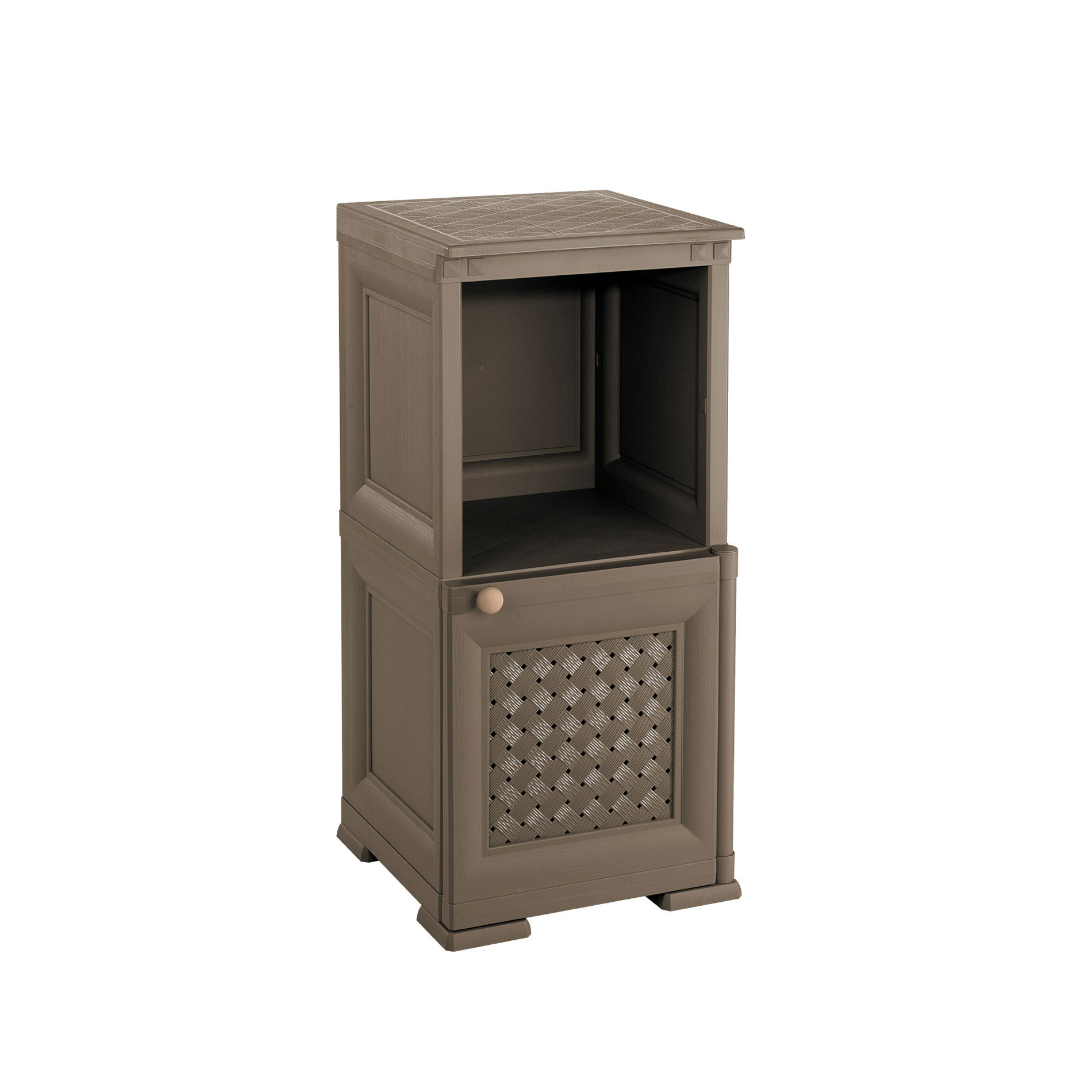 OMNIMODUS CABINET - 1 MODULE WITH WICKER-STYLE DOOR AND 1 OPEN SHELF Angora